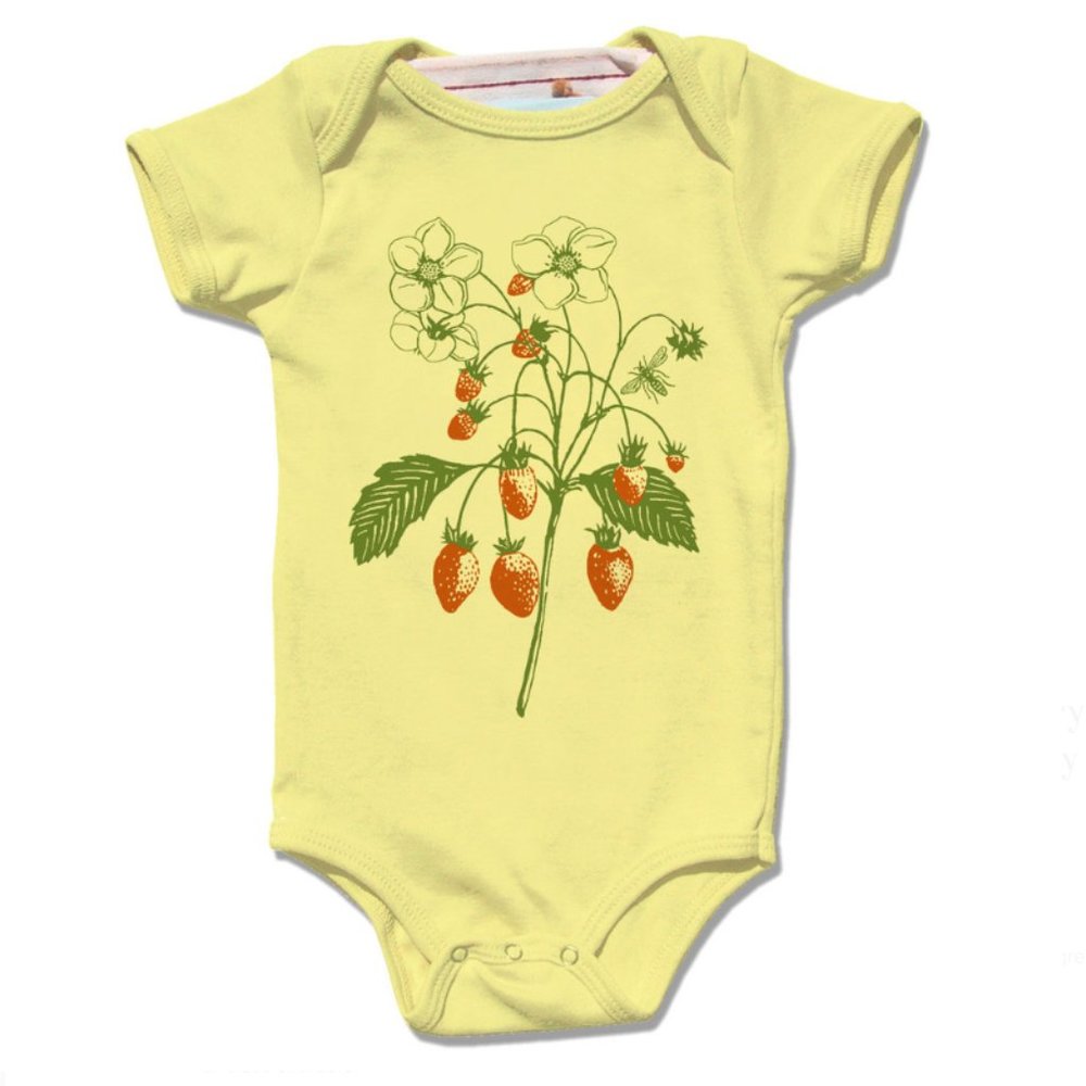 Organic Cotton, Non Toxic Ink Baby Bodysuit----Strawberries, NEW with tag!!!